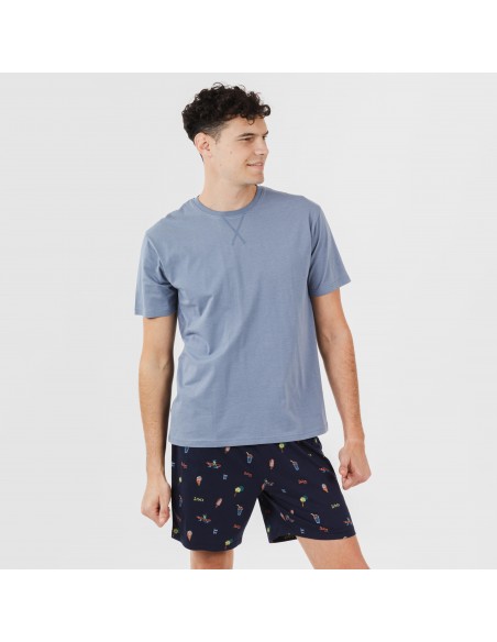 Pijama corto algodón hombre Daikiri indigo