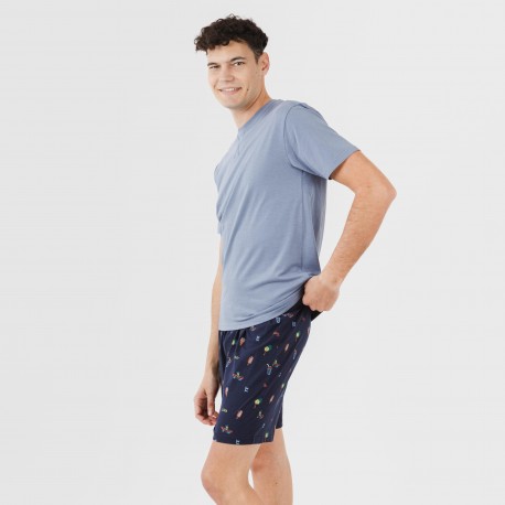 Pijama corto algodón hombre Daikiri indigo