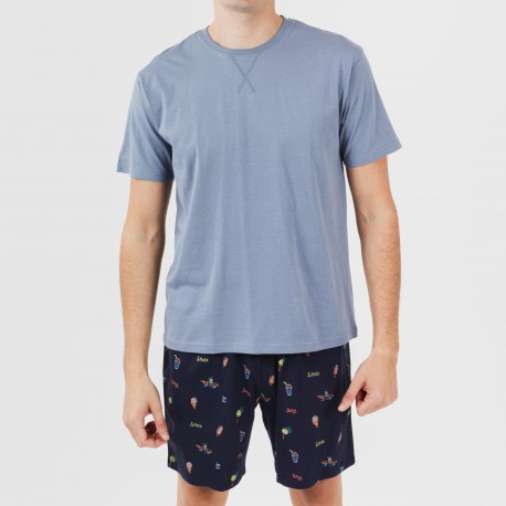 Pijama corto algodón hombre Daikiri indigo