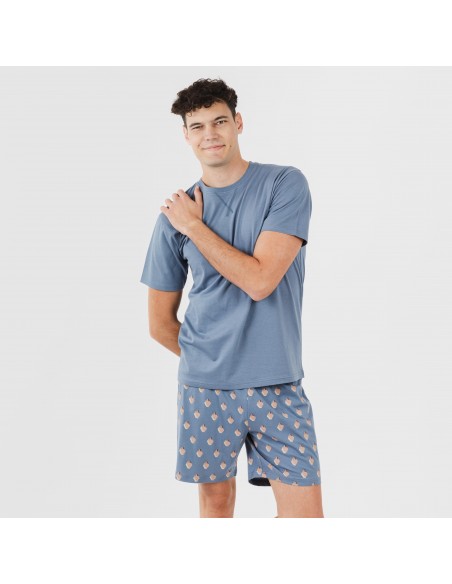 Pijama corto algodón hombre Nassiri azul