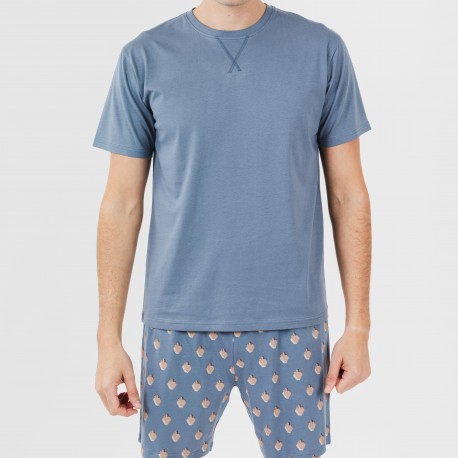 Pijama corto algodón hombre Nassiri azul