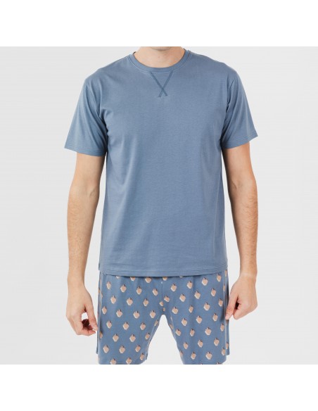 Pijama corto algodón hombre Nassiri azul