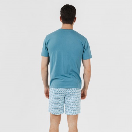 Pijama corto algodón hombre Galieni verde azulado