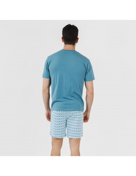 Pijama corto algodón hombre Galieni verde azulado
