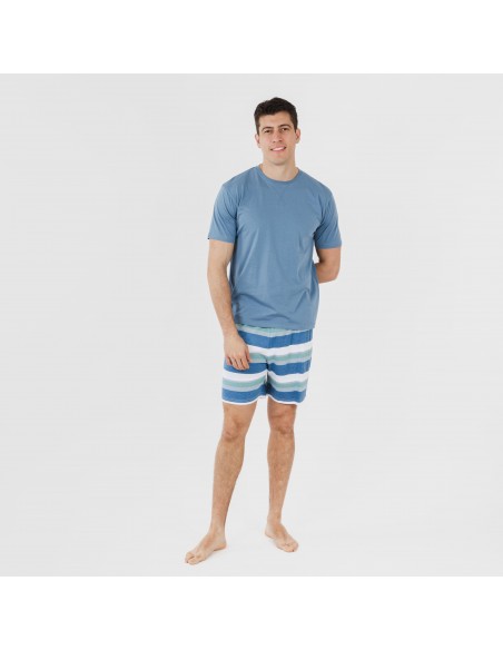 Pijama corto algodón hombre Raya Mark indigo