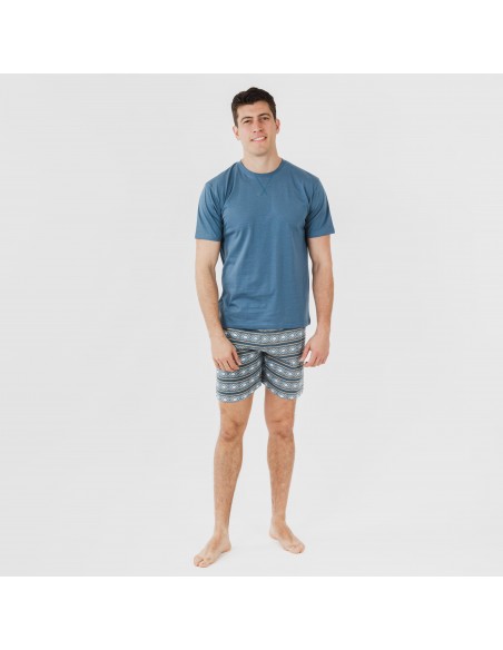 Pijama corto algodón hombre Omega azul