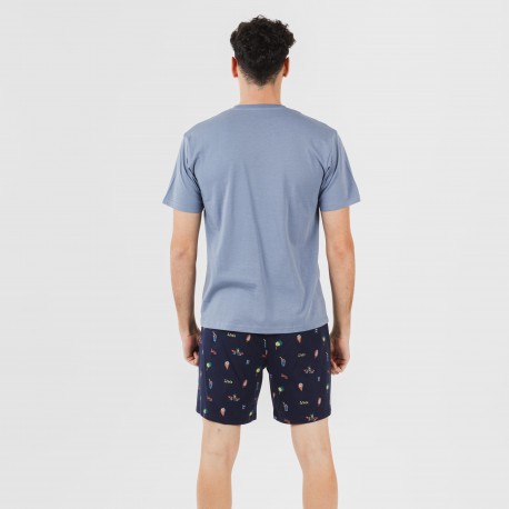 Pijama corto algodón hombre Daikiri indigo