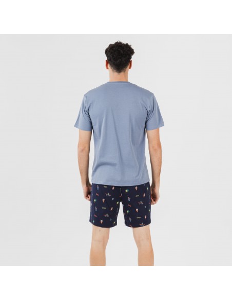 Pijama corto algodón hombre Daikiri indigo