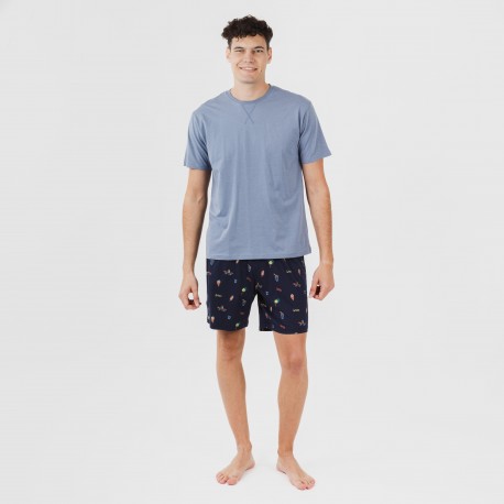 Pijama corto algodón hombre Daikiri indigo