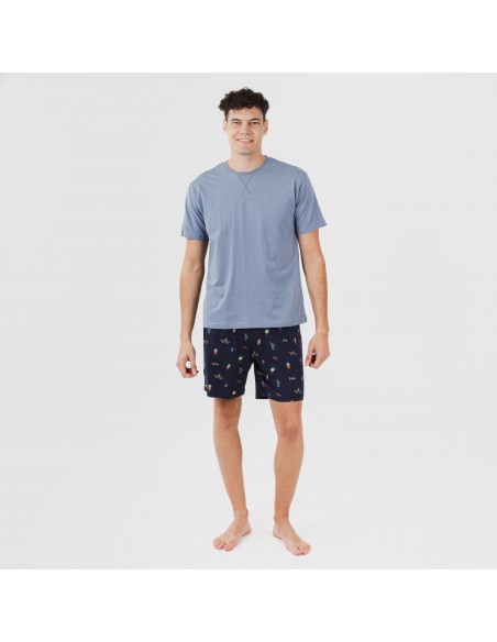 Pijama corto algodón hombre Daikiri indigo