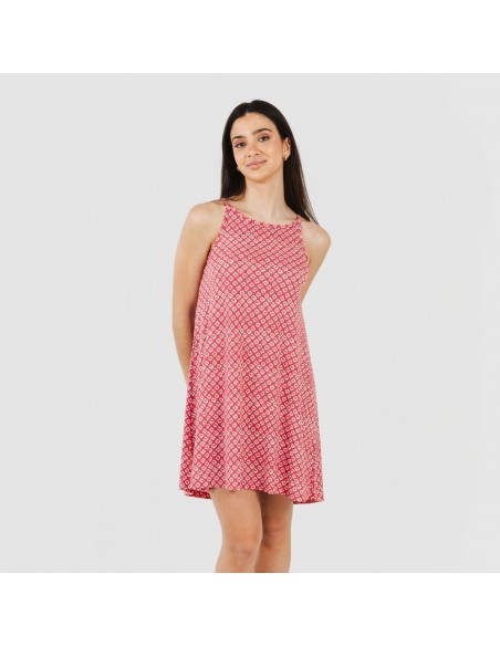 Vestido corto tirantes crepe Neville fresa