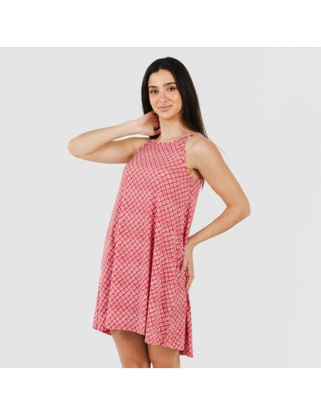 Vestido corto tirantes crepe Neville fresa