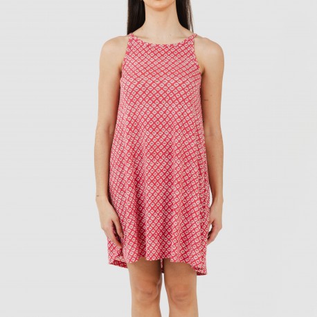 Vestido corto tirantes crepe Neville fresa