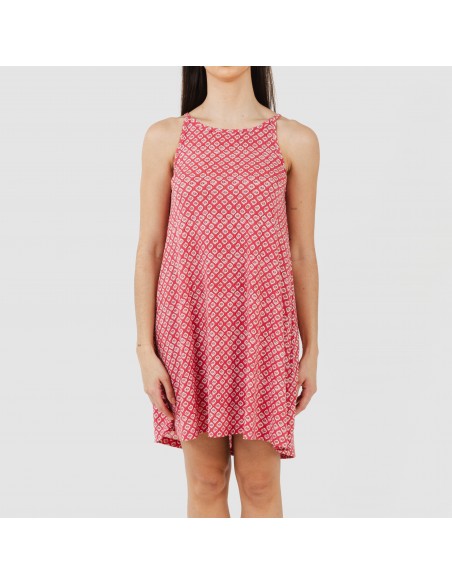 Vestido corto tirantes crepe Neville fresa