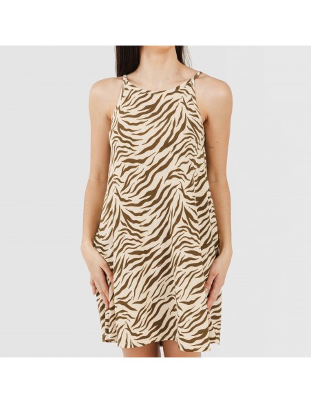 Vestido corto tirantes crepe Print verde caceria