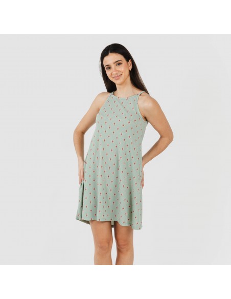 Vestido corto tirantes crepe Alessia verde