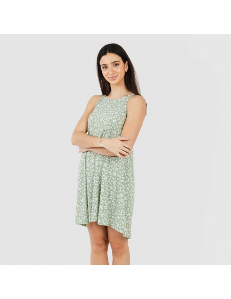 Vestido corto tirantes crepe Oniris verde caceria