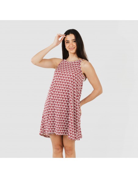 Vestido corto tirantes crepe Alino berenjena