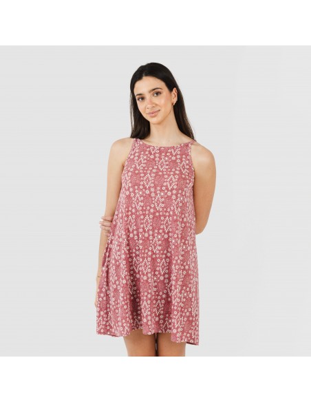 Vestido corto tirantes crepe Piluca malva rosa