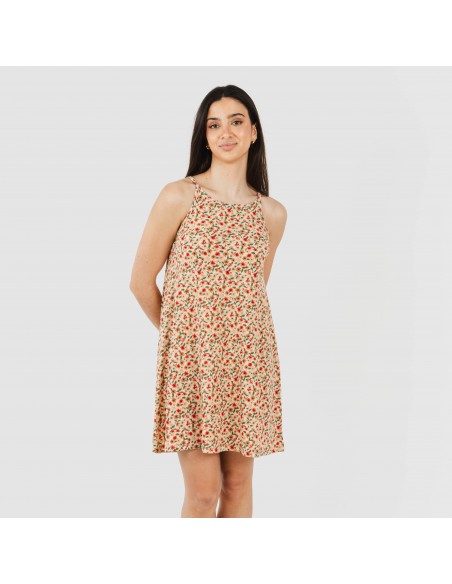 Vestido corto tirantes crepe Musa teja