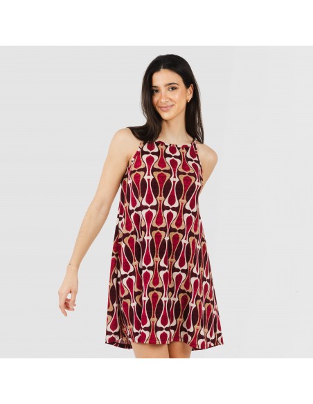 Vestido corto tirantes crepe Castelar burdeos