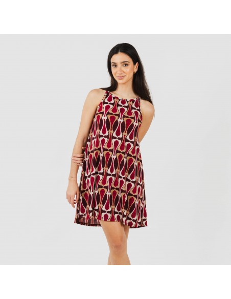 Vestido corto tirantes crepe Castelar burdeos