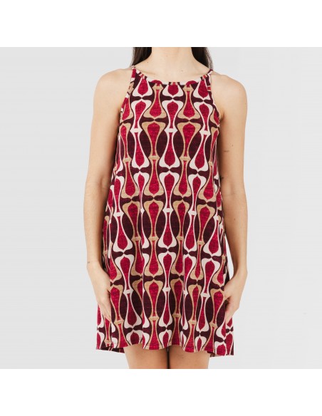 Vestido corto tirantes crepe Castelar burdeos