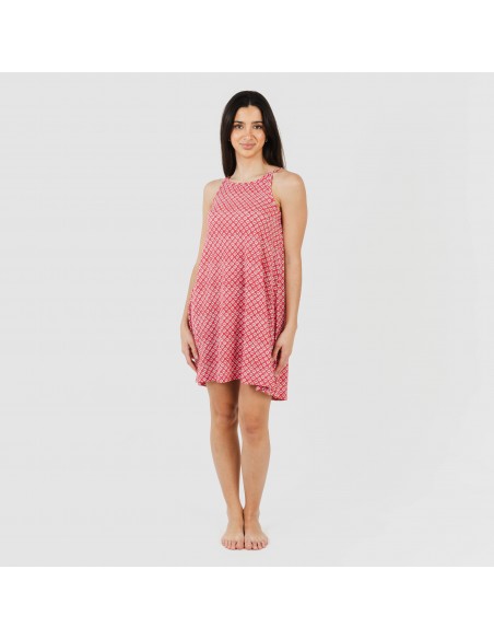 Vestido corto tirantes crepe Neville fresa