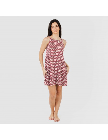 Vestido corto tirantes crepe Alino berenjena