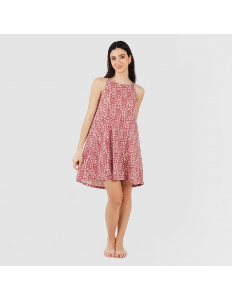 Vestido corto tirantes crepe Piluca malva rosa