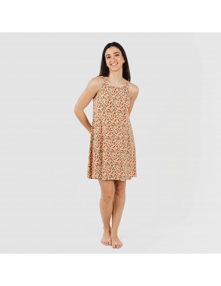 Vestido corto tirantes crepe Musa teja