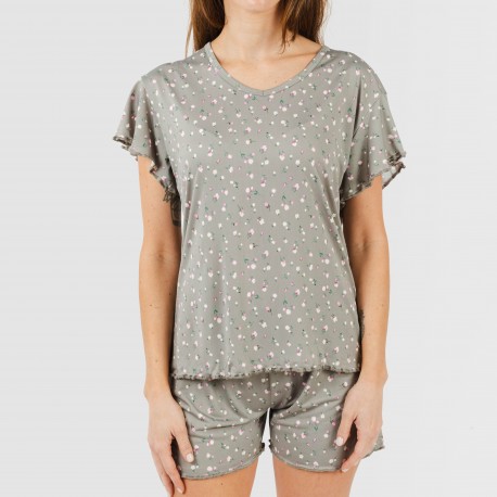 Pijama manga corta mujer soft Jana verde caceria
