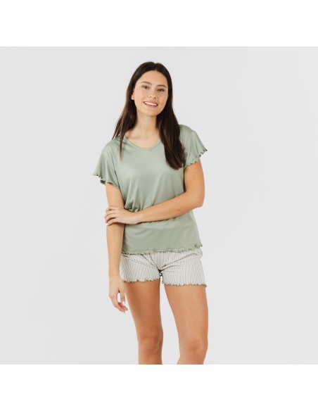 Pijama manga corta mujer soft Raya Leia verde caceria