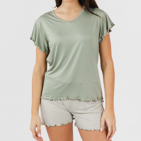 Pijama manga corta mujer soft Raya Leia verde caceria