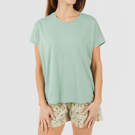 Pijama corto manga fluida algodón mujer Pamela verde