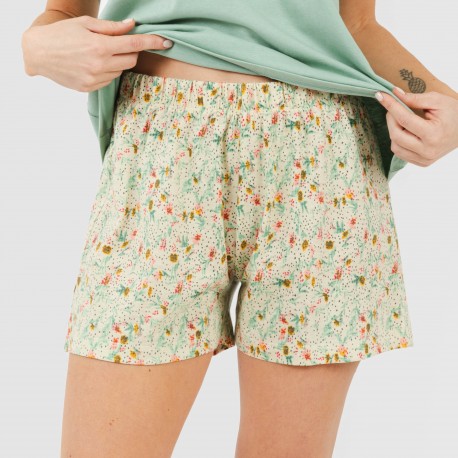 Pijama corto manga fluida algodón mujer Pamela verde