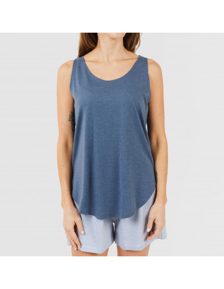 Pijama corto algodón Lista indigo