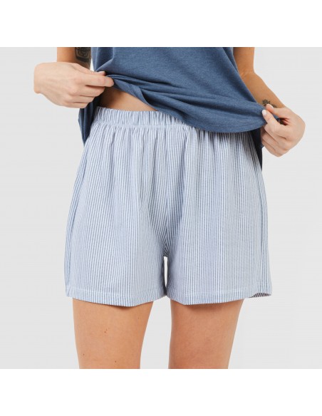 Pijama corto algodón Lista indigo