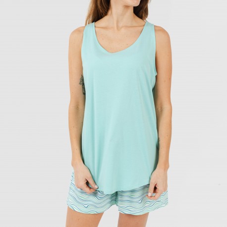 Pijama corto algodón Ola verde agua