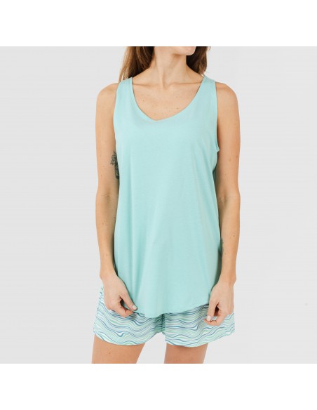 Pijama corto algodón Ola verde agua