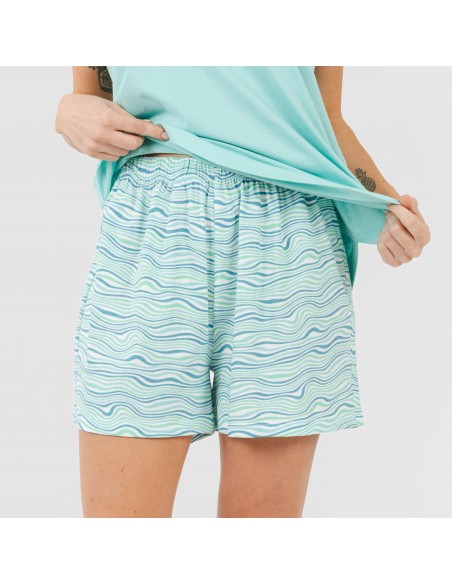 Pijama corto algodón Ola verde agua