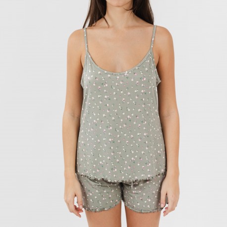 Pijama tirantes mujer soft Jana verde caceria