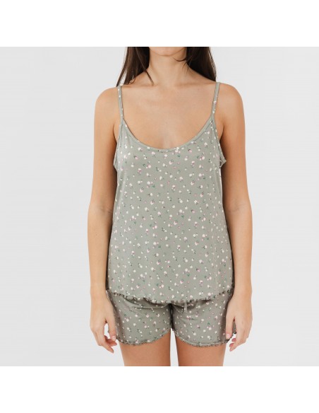 Pijama tirantes mujer soft Jana verde caceria