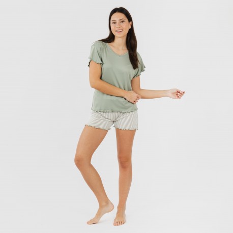Pijama manga corta mujer soft Raya Leia verde caceria