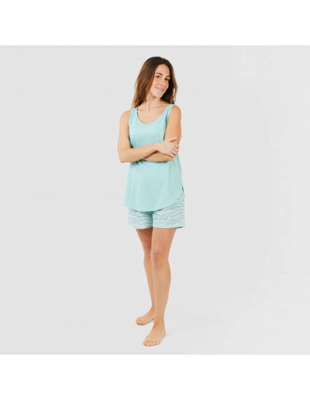Pijama corto algodón Ola verde agua