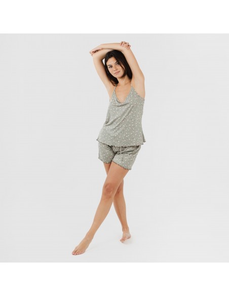 Pijama tirantes mujer soft Jana verde caceria