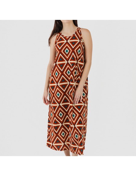 Vestido largo tirantes crepe Cagliari marrón