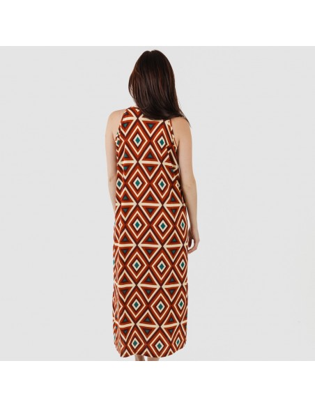 Vestido largo tirantes crepe Cagliari marrón