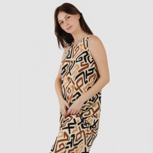 Vestido largo tirantes crepe Domeka marrón - negro