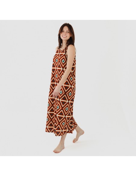 Vestido largo tirantes crepe Cagliari marrón